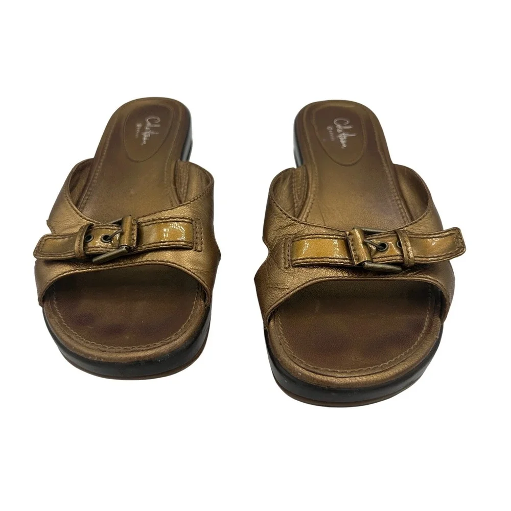 Cole Haan Slide Sandals‎ Women 10B Bronze Good G Series Metallic Wedge Buckle